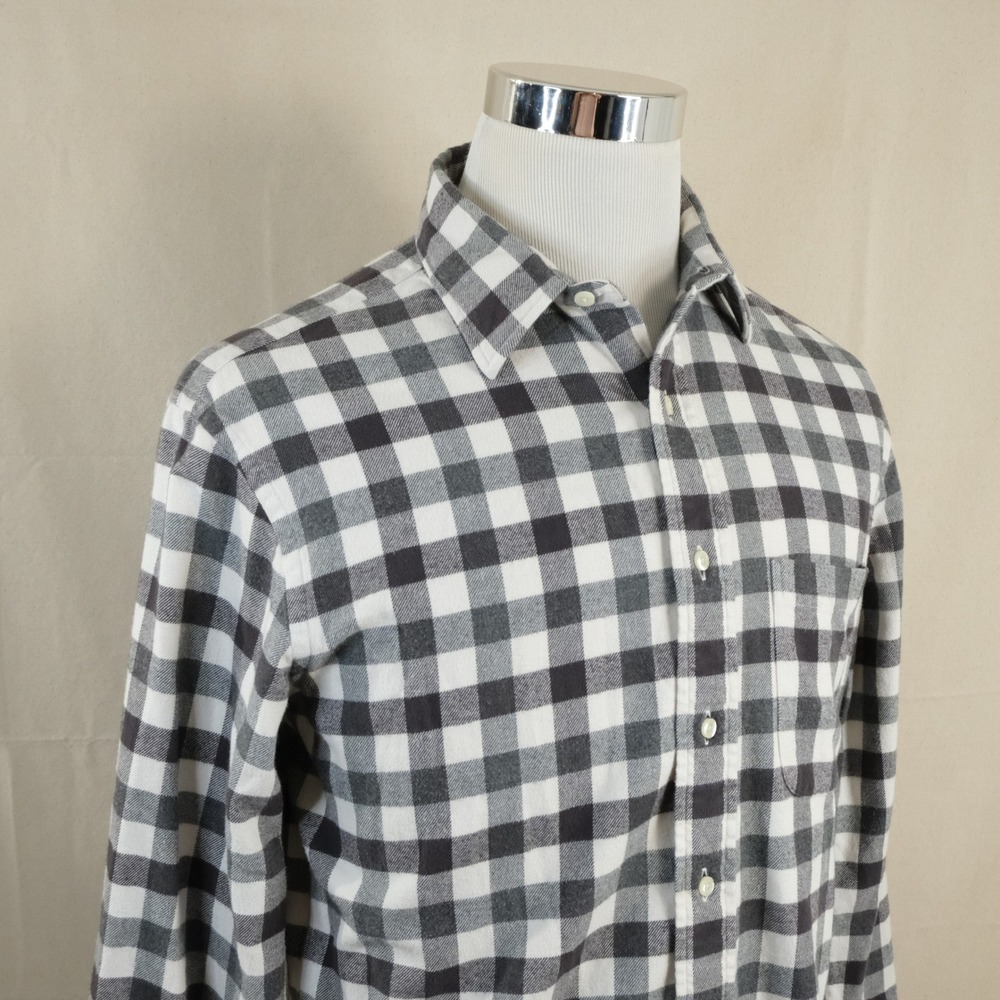 Made in New England Large USA Made Flannel Shirt Gray White Buffalo Plaid Mens